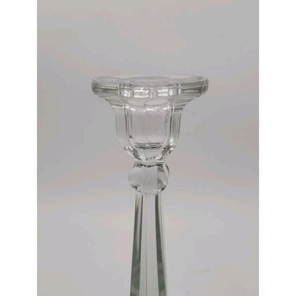 Vintage Cut Crystal and Etched Base Heisey Candlesticks 10 Inch With Diamond H - Picture 2 of 9